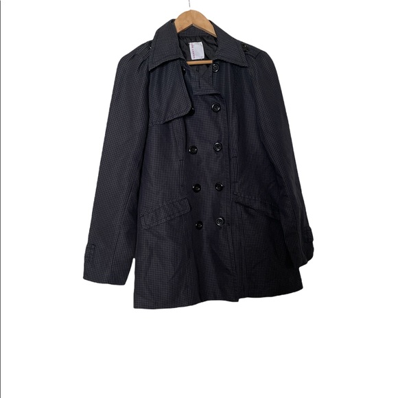 ☔️ Classy charcoal raincoat with discrete plaid pattern size Large - Picture 1 of 7